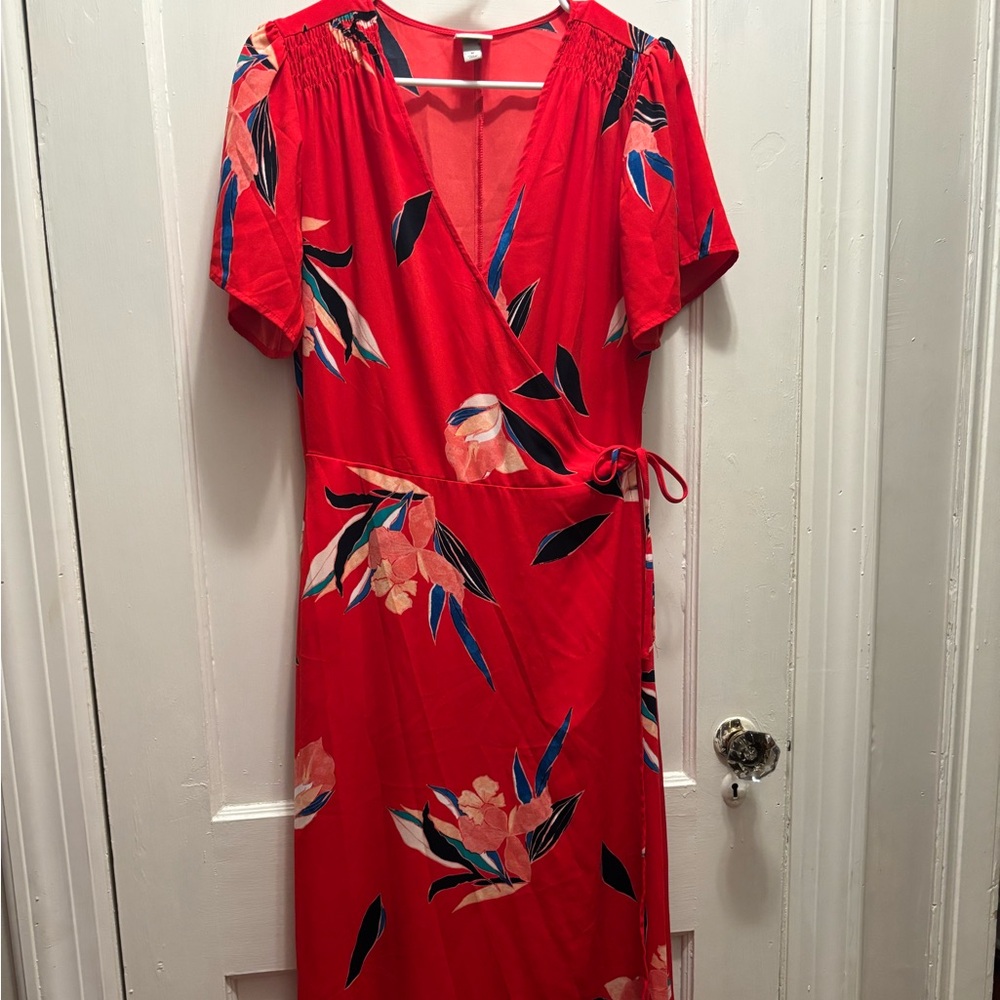 Red midi wrap dress Sz M